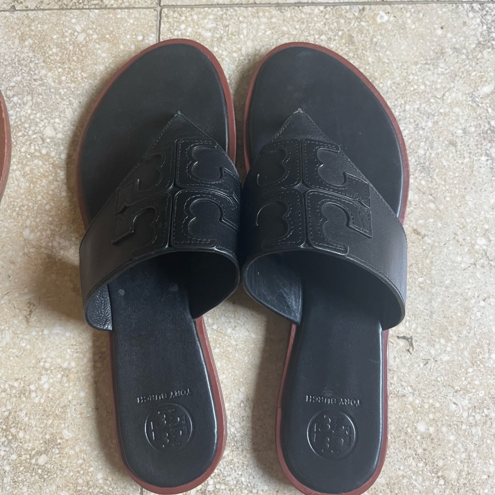 Tory Burch Black Slide Sandals with Embossed Logo